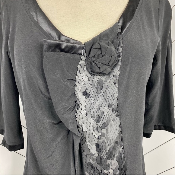 Etro Black Silk Sequin Embellished Blouse Size 42 - Picture 5 of 11